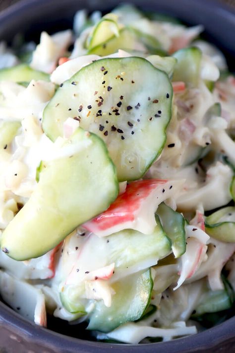 Cucumber Crab Salad, Japanese Kani Salad, Japanese Crab Salad, Spicy Kani Salad, Fruit Taco, Japanese Cucumber Salad, Kani Salad, Crab Salad Recipe, Cucumber Slices