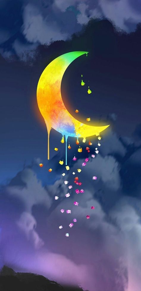 Moon And Stars, The Sky, The Moon, Butterflies, Moon, Rainbow, Paint, Stars