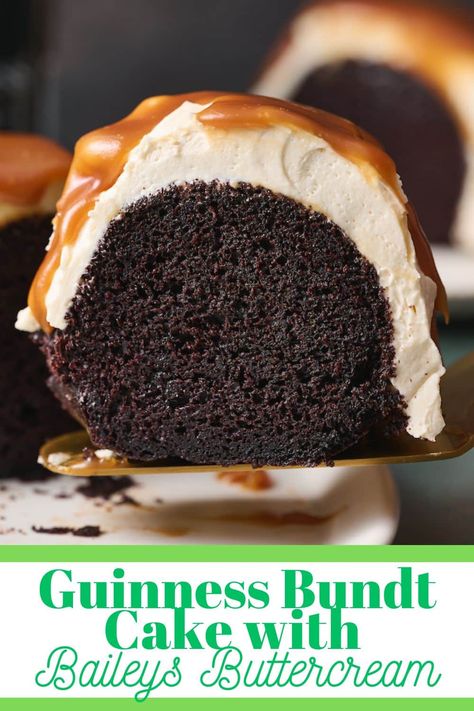 Best Guinness Chocolate Bundt Cake - Baker by Nature Guinness Chocolate Bundt Cake, Dark Chocolate Guinness Cake With Baileys Cream Cheese Icing, Boozy Bundt Cake, Guinness Green Velvet Cake, Guiness Recipes Dessert, Baking With Guiness, Guinness Chocolate Cake With Baileys Frosting, Guinness Cake With Baileys Frosting, Bourbon Bundt Cake Recipes