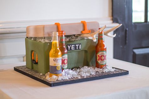 Yeti Cooler Birthday Cake, Yeti Cooler Cake, Yeti Grooms Cake, Beer Grooms Cake, Cooler Cake, Grooms Cake Ideas, Fake Ultrasound, Groom Cakes, Frat Party