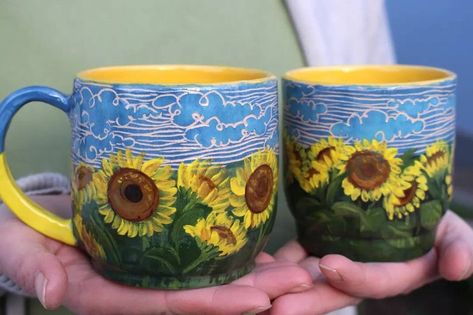 Ukrainian Pottery, Ukraine Flag, Pottery Mug, Clay Ceramics, Cute Mugs, Pottery Mugs, Pottery Painting, Pottery Ceramics, Stoneware