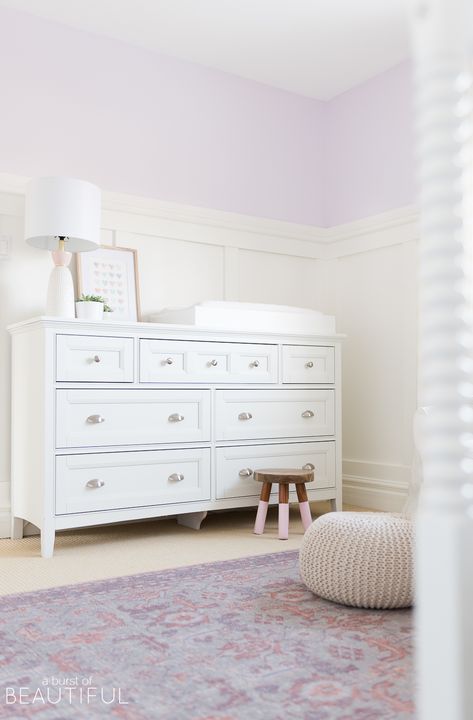 Board and Batten Wainscoting Tutorial | Nick + Alicia Purple Board And Batten Nursery, Lavender Themed Nursery, Lilac Nursery Ideas, Purple Board And Batten, Light Purple Nursery, Purple Nursery Ideas, Wainscoting Tutorial, Board And Batten Wainscoting, Lilac Nursery