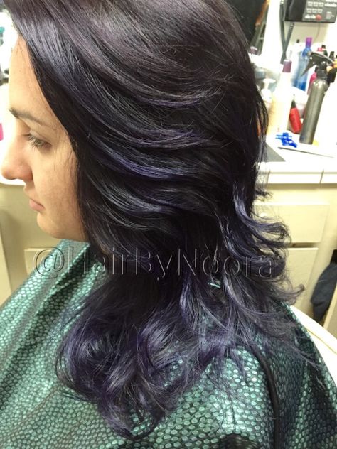 Dark violet plum eggplant hair color layer haircut Eggplant Hair Color, Eggplant Colored Hair, Eggplant Hair, Layer Haircut, Dark Violet, Layered Haircuts, Eggplant, Hair Inspiration, Plum