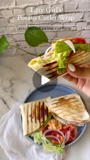 Pranomm on Instagram: "Ingredients 
1. tortilla wrap - 3
2. Potato cutlet - 3
3. Iceberg lettuce - 4 leaves
4. Onion sliced - 1/2
5. Tomato sliced - 1/2
6. Sriracha mayo - 2 tbsp
7. Salt & pepper - 1 tsp
8. Grated mozzarella cheese - 1/4 cup
9. Olive oil - 2 tbsp 

Method
For each wrap repeat the following steps :
1. Take a tortilla wrap & divide it in 4 parts , like a pie chart. 
2. Make a half cut in b/w the tortilla wrap, dividing 2 pies & not the other 2.
3. Cover each part, one with potato cutlet, one with lettuce, spread sriracha mayo on one & fill the last one with sliced onion & tomato. 
4. Sprinkle salt & pepper on everything & sprinkle the mozzarella cheese on the cutlet. 
5. Now, pick one part put it on to the other & then that onto the other. Sealing the wrap & now the wrap sho Potato Cutlet, Sliced Onion, Potato Cutlets, Tortilla Wrap, Sriracha Mayo, Sprinkle Salt, Iceberg Lettuce, Tortilla Wraps, 4 Leaves