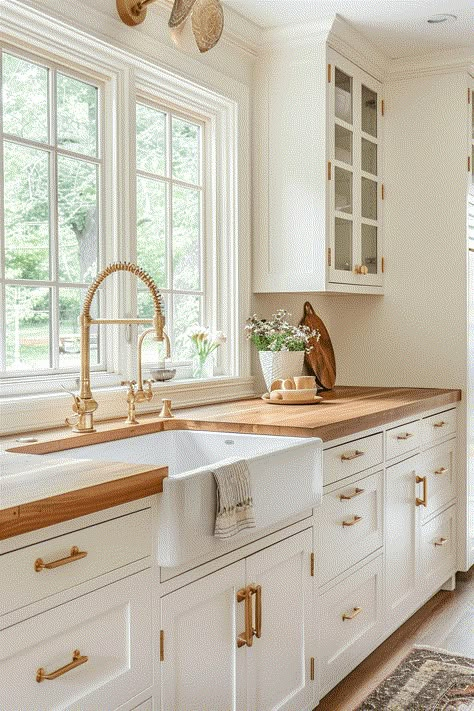 Cape Interior, Modern Cottage Kitchen, Cottage Kitchen Inspiration, Nantucket House, Cottage Kitchen Ideas, Cozy Cottage Kitchen, Rustic Kitchen Ideas, White Farmhouse Sink, Trendy Kitchen Design