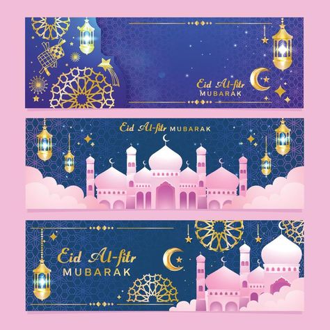 Blue and Pink Eid Mubarak Banner Ramadhan Poster, Ramadhan Design, Eid Mubarak Design, Ied Mubarak, Eid Banner, Canva Editing, Background Canva, Eid Mubarak Banner, Ramadhan Mubarak