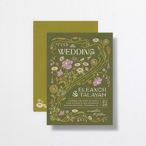 Leafy Wedding Invitations, Nouveau Wedding Invitations, Art Nouveau Invitation, 2023 Birthday, Art Nouveau Wedding, Garden Party Invitations, Nouveau Wedding, Illustrated Wedding Invitations, Wildflower Wedding Invitations