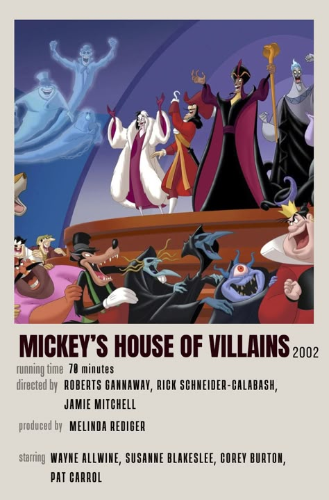 House Of Villains Disney, Mickey's House Of Villains, Bubble Movie, Addams Family Film, Halloween Marathon, Bullet Journal Netflix, Movie Minimalist, Movie Character Posters, Disney Movies List