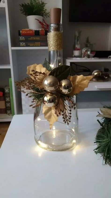 100 Easy-to-Make Christmas Decorations for Your Home - HubPages Wine Bottle Crafts Christmas, Christmas Candle Decorations, Christmas Wine Bottles, Ideas Navideñas, Diy Glass Bottle Crafts, Wine Bottle Diy Crafts, Diy Bottle Crafts, Diy Christmas Decorations Easy, Glass Bottle Crafts