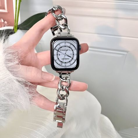 Stylish Metal Adjustable Strap Chain Stainless Band For Apple Watch - Silver Apple Watch Silver, Women's Watch Bands, Apple Watch Iphone, Custom Strap, Apple Watch Models, Watch Chain, Buy 2 Get 1 Free, Apple Accessories, Silver Shop