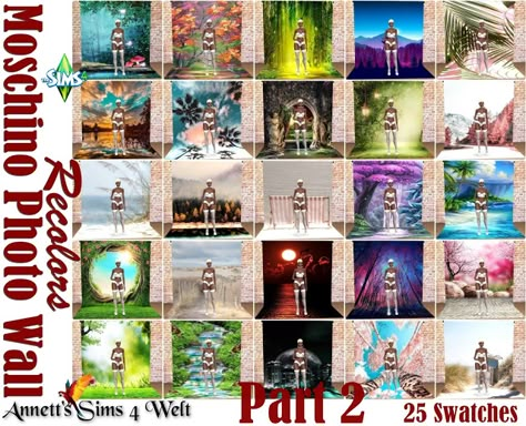 Annett's Sims 4 World: Moschino Photo Wall - Part 2 Sims 4 Amusement Park, Cas Room, Sims4 Mod, Cc Eyes, Sims 4 Cc Eyes, Home Decor Catalogs, Photo Walls, Hayden Williams, Loading Screen