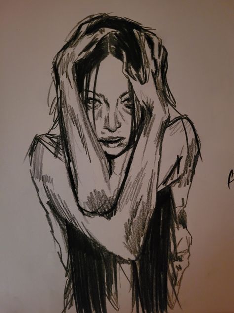 Screaming Sketch Faces, Women Being Silenced Drawing, Body Insecure Draws, Scared Woman Drawing, Self Esteem Drawings, Distorted Body Image, Drawings With Dark Meanings, Body Disphorphia Drawing, Scared Emotion Drawing