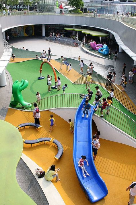 Shopping mall playgrounds in Singapore - guide for parents: Mall Playground, Playgrounds Architecture, Cool Playgrounds, Urban Playground, School Building Design, Daycare Design, Kindergarten Design, Children Park, Mall Design