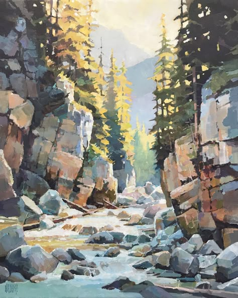 Canyon Colour by Randy Hayashi Canyon Painting, Watercolor Rocks, Scottish Landscape Painting, Art Vibe, Soft Pastels Drawing, Canadian Landscape, University Of Alberta, Cabin Art, Watercolour And Ink