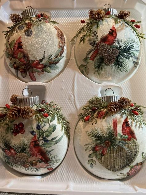 Official Mod Podge Group | My decoupage Christmas ornament Collection 🩷 | Facebook Polymer Clay Figures, Painted Ornaments, Clay Figures, Mod Podge, Diy Christmas Ornaments, Christmas Balls, Christmas Baubles, Craft Fairs, Glass Ornaments