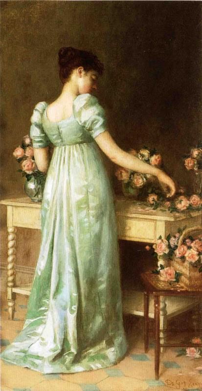 Scott Evans, Arranging Flowers, Regency Era Fashion, Regency Fashion, Historical Painting, Regency Era, Victorian Women, Victorian Art, Historical Fashion