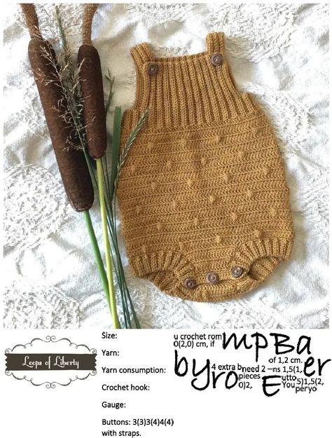 Baby E Romper US | PDF | Crochet | Artistic Techniques Knit Baby Romper, Crochet Baby Dress Pattern, Crochet Romper, Baby Dress Patterns, Knitted Baby Clothes, Baby Hats Knitting, Crochet Baby Clothes, Crochet Baby Dress, How To Purl Knit