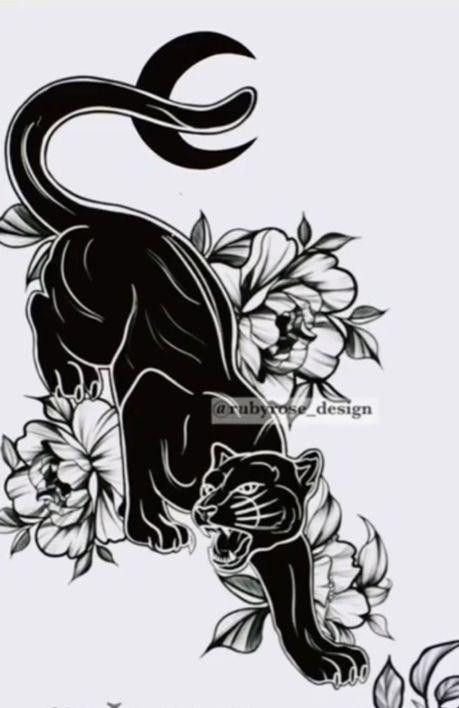 Panther With Flowers Tattoo, Black Panther Tattoo, Jaguar Tattoo, Armband Tattoos, Panther Tattoo, Spine Tattoos For Women, Leg Tattoos Women, Beautiful Tattoo, Thigh Tattoos Women