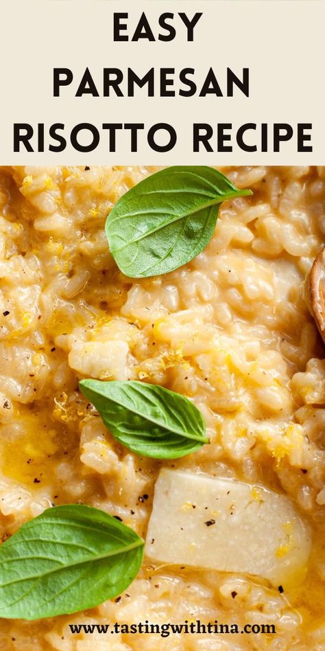 This Easy Parmesan Risotto is a simple and traditional risotto recipe that's done in 30 minutes. This creamy rice dish is simple but packed with so much flavor. Risotto Recipes Parmesan, Easy Parmesan Risotto, Low Ingredient Meals, Traditional Risotto, Healthy Delicious Lunch, Dinners Weeknight, Italian Rice Dishes, Delicious Lunch Recipes, Easy Risotto