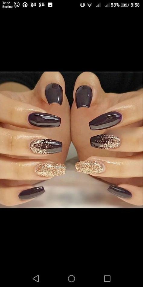 Neutral Nails Square Classy, Nail Art Designs Glitter Sparkle, Nails For Vegas Trip Glitter, New Years Nails 2023 Trends Black, Mob Wife Nails 2024, New Eve Nails, Party Nails New Years Eve Sparkle, Brown And Gold Nails Designs, New Yrs Nails