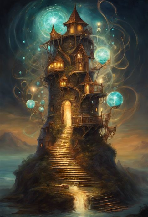 fantastical wizard tower Check more: https://paintlyx.com/fantastical-wizard-tower/ Dnd Wizard Tower, Wizard Tower, Dnd Ideas, Fantasy Concept, Tower Garden, Setting Ideas, Fantasy Setting, Fantasy Concept Art, Theme Park