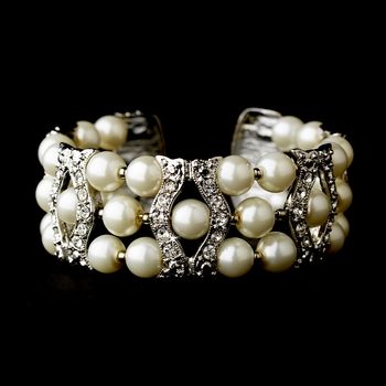 Silver Clear & Cream Coil Cuff Pearl Bracelet 2519 Crystal Wedding Bracelet, Bridal Cuff Bracelet, Vintage Wedding Accessories, Winter Wedding Accessories, Bridal Cuff, Pearl Bracelet Wedding, Pearl Cuff Bracelet, Pearl Cuff, Pearl Jewelry Wedding