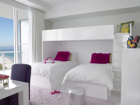 Room White Furniture, Contemporary Kids Bedroom, House Kids Room, Shared Girls Room, Shared Kids Room, Cool Kids Bedrooms, Kids Loft Beds, Modern Kids Bedroom, Bunk Bed Designs