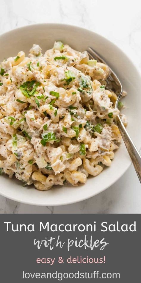 Macaroni Salad With Pickles, Salad With Pickles, Tuna Pasta Salad Recipes, Tuna Macaroni Salad, Tuna Pasta Salad, What Is Healthy Food, Healthy Foods To Make, Tuna Salad Pasta, Tuna Pasta