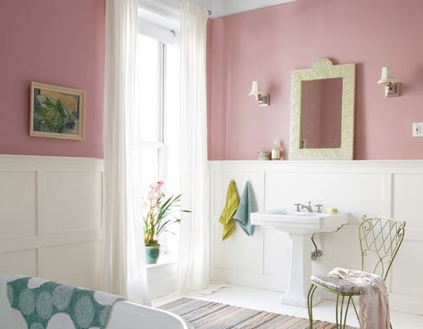 Sherwin-Williams - Fading Rose #6296 Feminine Apartment, Guest Room Colors, Violet Room, Pink Accent Walls, Nursery Wall Painting, Dining Room Accent Wall, Gold Bedroom Decor, Pink Paint Colors, Room Accent Wall