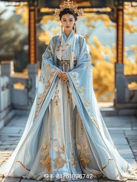 Traditional Chinese Empress Dress, Royal Hanfu, Empress Hanfu, Chinese Empress Dress, Fantasy Hanfu, Blue Hanfu, Historical Chinese Clothing, Ancient China Clothing, Royalty Clothing