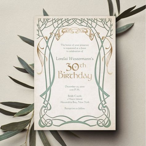 Medieval Fantasy 30th Birthday for $3.08 - Birthday Invitations Bilbo Birthday, High Fantasy Wedding, Elvish Style, Hobbit Birthday, Lotr Party, Hobbit Party, Fifteenth Birthday, 70th Birthday Invitations, Fantasy Party