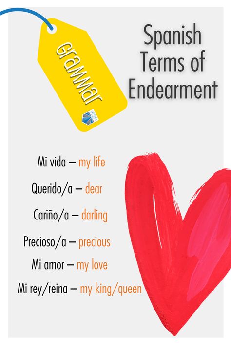 Spanish Words Of Endearment, Spanish Terms Of Endearment, Spanish Love Phrases, Compliment For Guys, Love In Spanish, I Love You Words, Homeschool Spanish, Terms Of Endearment, Spanish Phrases