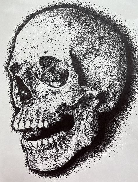 Stipling Drawings Easy, Stippling Art Portraits, Skull Stippling, Tattoo Portfolio Ideas, Pointilism Art, Tattoo Catalog, Ink Pen Art, Stippling Art, Quality Tattoo