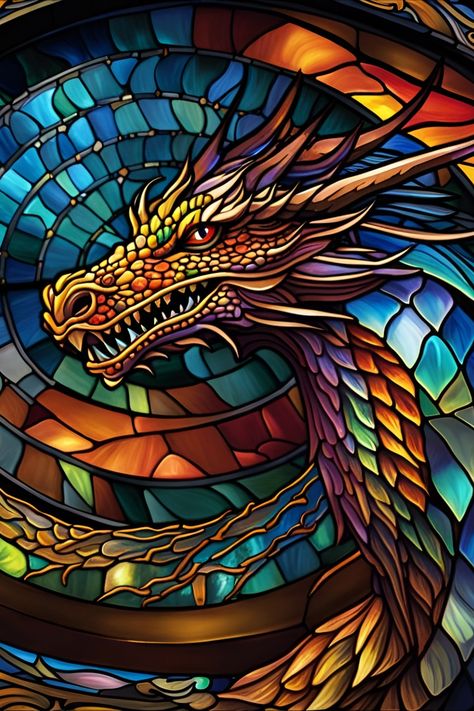 Faux stained glass image of a dragon Fantasy Stained Glass Window, Dragon Stained Glass Art, Stained Glass Dragon, Game Of Thrones Stained Glass Art, Stained Glass Window Fantasy Art, Stain Glass Window Art, Dragon Dreaming, Hand Painted Bottles, Glass Window Art