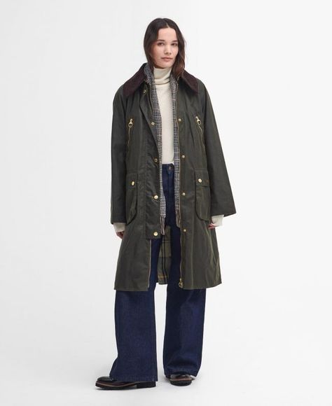 Shop the Barbour Ebberston Waxed Jacket in Green today. | Barbour Green Barbour Jacket Outfit, Barbour Trench Coat Women, Barbour Jacket Aesthetic, Barbour Aesthetic, Barbour Jacket Women Outfit, Barbour Outfit, Barbour Style, Waxed Jacket, Wax Jacket