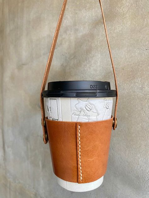 Cup Carrier, Drink Bag, Coffee Holder, Leather Store, Leather Organization, Coffee Sleeve, Coffee To Go, Tan Cowhide, Leather Bar