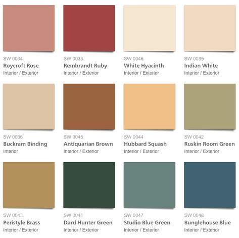 Craftsman Paint Colors Interior Arts & Crafts, English Home Color Palette, Craftsman Colour Palette, Arts And Crafts Style Color Palette, Williamsburg Color Palette, Craftsman House Color Palette, Craftsman Living Room Colors, Sherwin Williams Craftsman Paint Colors, Early American Color Palette