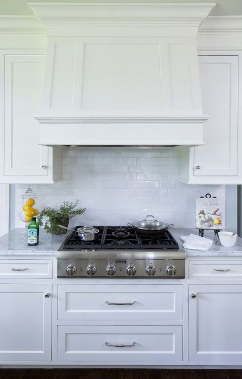 Kitchen Hood Ideas, Kitchen Hood Design, Kitchen Vent Hood, Kitchen Vent, White Subway Tile Backsplash, Kitchen Range Hood, New House - Kitchen, Kitchen Hoods, Kitchen Tiles Backsplash