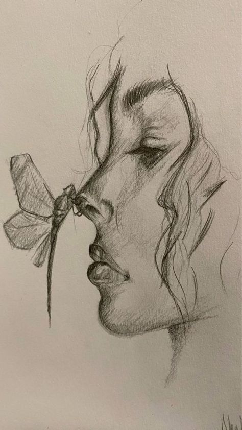 Dragonfly Drawing Art, Good Sketches, Drawing Of Woman, Pencil Sketch Images, Cool Pencil Drawings, Meaningful Drawings, Easy Drawings Sketches, Art Drawings Sketches Creative, Cool Sketches