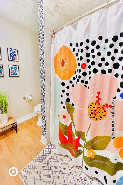 Add a burst of color to your bathroom decor with this abstract shower curtain. It’s so playful & versatile, it’s a great pick to liven up a guest or dorm room bathroom. Maximalist Decor Small Spaces, Dorm Room Bathroom, Eclectic Decor Colorful, Boho Vintage Decor, Skandi Design, 70s House, Boy Bath, Abstract Shower Curtain, Curtain Room