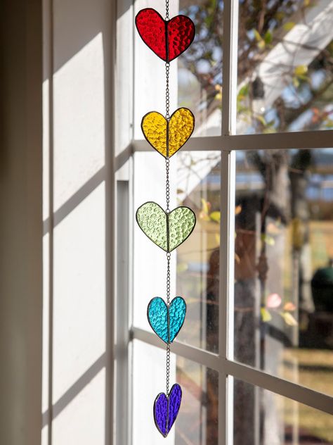 Stained Glass Light Catchers, Framed Stained Glass Panel, Rainbow Stained Glass Window, Heart Stained Glass Suncatcher, Easy Stained Glass Ornaments, Stained Glass Yard Stakes, Glass Pieces Crafts, Stained Glass Christmas Lights, Stained Glass Booth Display