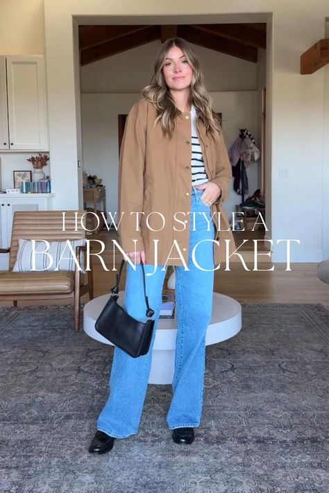 Looking for trendy fall jackets? Sharing how to style a barn jacket with a classic striped tee and denim! The barn jacket is a new fall jacket style that is so easy to style for cute, everyday outfits You can shop each of these looks including barn jackets in all price ranges on my LTK. Tap to shop! Canvas Barn Jacket Outfit, Barn Jackets For Women Outfit, Barn Jackets For Women, Barn Jacket Outfits 2024, Barn Jacket Outfits, Trendy Fall Jackets, Oyster Roast, Barn Jacket, A Barn