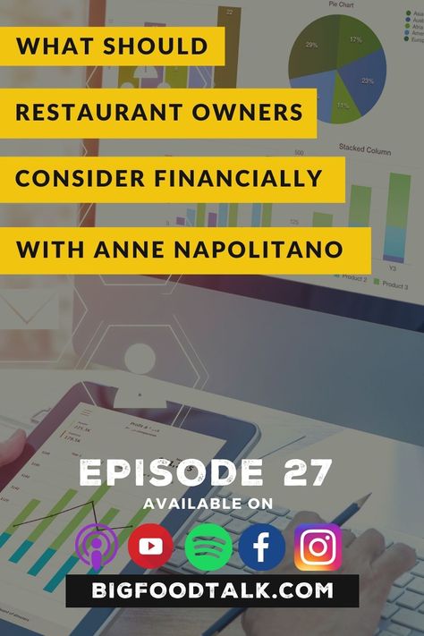 Today I’m speaking with Anne Napolitano from Napolitano Consulting that offers an array of accounting services to the restaurant, food & beverage sector.  Have you ever romanticized about owning a restaurant? Wonder what goes into the price of menu items at your favorite date night spot? Anne shares her expertise on accounting and finance for restaurant owners and food enthusiasts who want to learn more about the business. Owning A Restaurant, Restaurant Manager, Small Business Consulting, Food Cost, Restaurant Business, Restaurant Management, Restaurant Owner, Accounting Services, Accounting And Finance