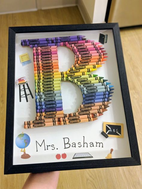 Crayon Letter Wall Art Shadow Box for Teachers By Rachel Basham Teacher Shadow Box Ideas, Teacher Artwork, Teacher Shadow Box, Crayon Letter, Art Shadow, Shadow Box Ideas, Letter Wall Art, Teachers Gifts, Teacher Gift Ideas