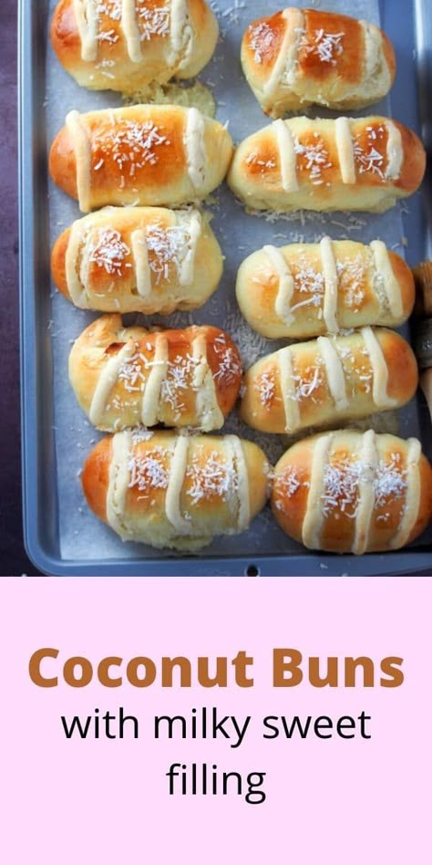 Beautiful Bun Hairstyles, Chinese Buns, Asian Baking, Filipino Bread, Coconut Buns, Custard Buns, Coconut Filling, Milk Bun, Bread Sweet