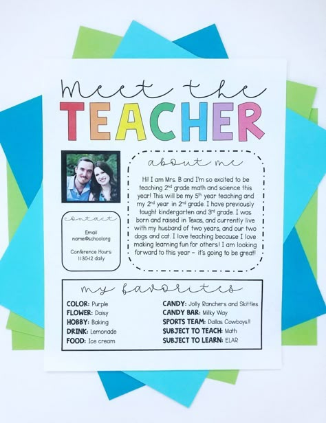 Meet Your Teacher, Teacher Introduction Letter, Meet The Teacher Letter, Teacher Introduction, Teacher Letter, Meeting Template, Meet The Teacher Night, Teacher Forms, Meet The Teacher Template