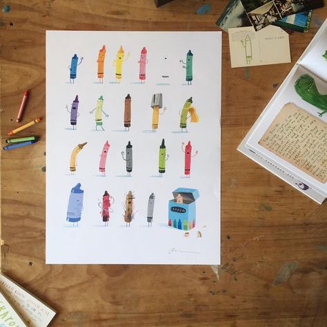 Oliver Jeffers on Instagram: “Excited to launch this brand new art poster staring all of your favorite crayons 🖍 to see more follow @oliverjeffersstuff - an account…” Crayons Quit Book, The Day The Crayons Quit, Day The Crayons Quit, Crayon Book, Library Crafts, Oliver Jeffers, Literacy Day, Readers Workshop, Selling Prints