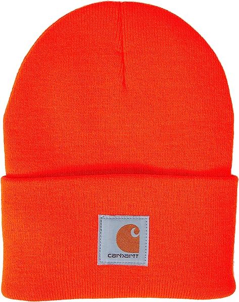 100% Acrylic Rib Knit Imported No closure Hand Wash Only Carhartt label sewn on front Prev. Name: Acrylic Watch Hat Hunting Must Haves, Carhart Hats, Mens Knit Beanie, Hoodie Season, Orange Beanie, Hunting Supplies, Carhartt Beanie, Cold Weather Hats, Mens Beanie Hats