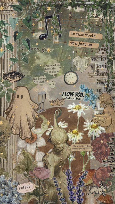 this was mid ;-; #vintage #paper #collages #vibes #flowers #plants #nature #wallpaper #lockscreen #brown #green #quotes Gremlincore Wallpaper, Indie Phone Wallpaper, Brown And Green Wallpaper, Hopecore Wallpaper, Vintage Wallpaper Lockscreen, Goblincore Wallpaper, Wall Pepper, Moss Wallpaper, Vintage Lockscreen