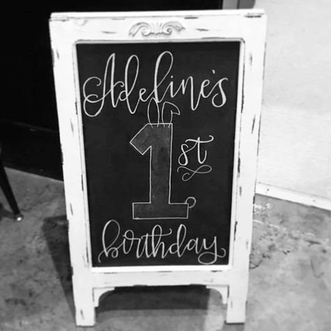 Birthday Chalkboard Art, First Birthday Chalkboard Sign, Diy Chalkboard Sign, 1st Birthday Chalkboard, Chalkboard Easel, Chalkboard Fonts, First Birthday Sign, First Birthday Chalkboard, Happy First Birthday